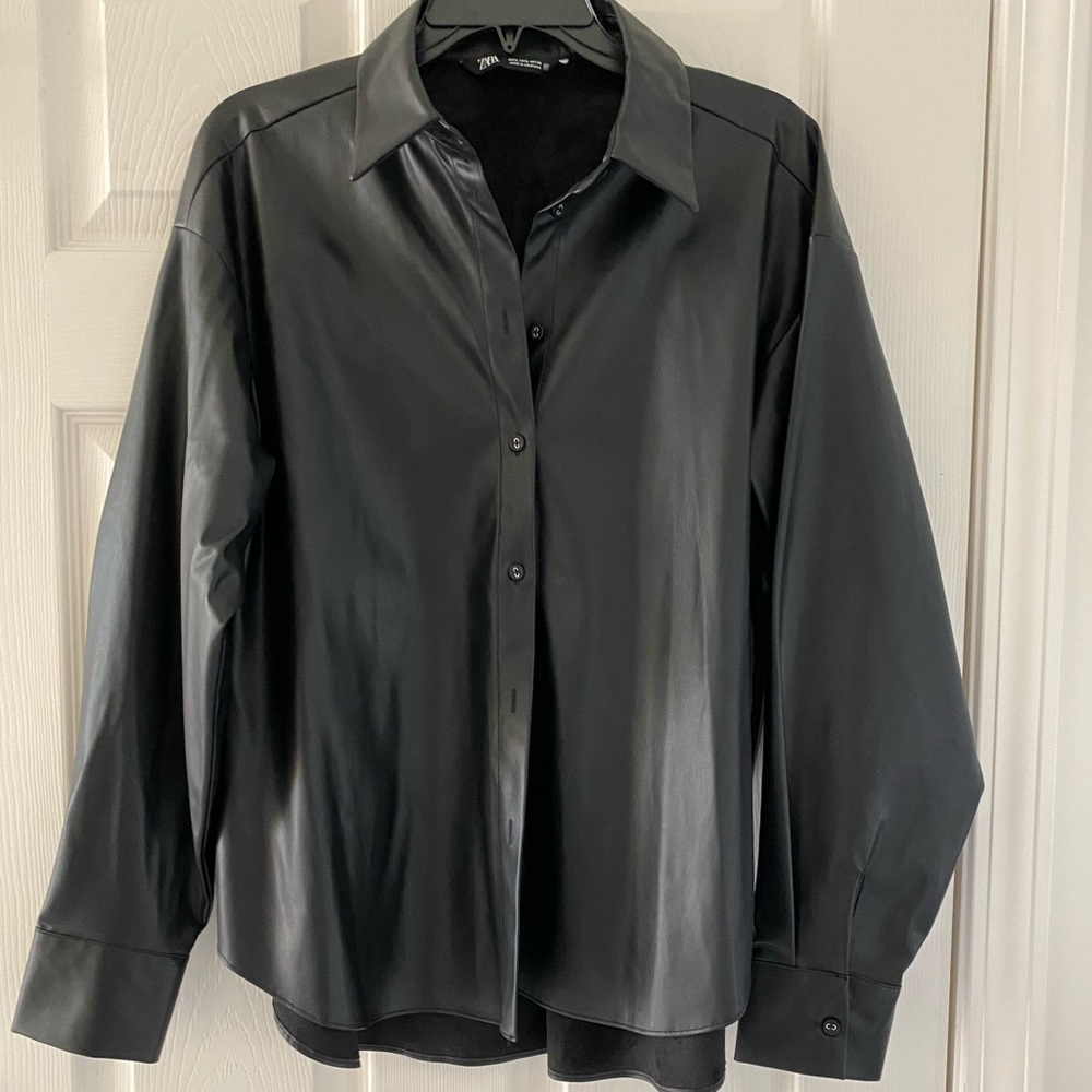 Woman’s Zara faux leather shirt